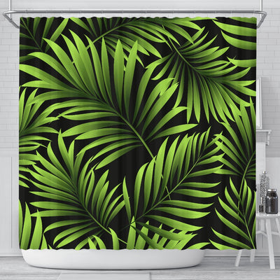 Green Neon Tropical Palm Leaves Shower Curtain