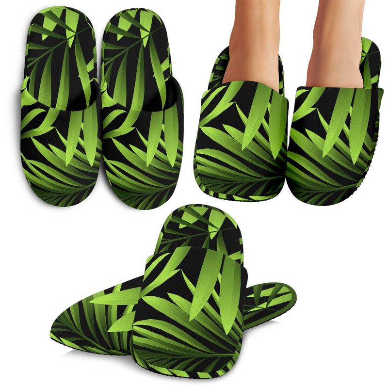 Green Neon Tropical Palm Leaves Slippers