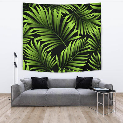 Green Neon Tropical Palm Leaves Tapestry