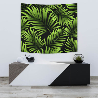 Green Neon Tropical Palm Leaves Wall Tapestry