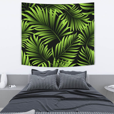 Green Neon Tropical Palm Leaves Wall Tapestry