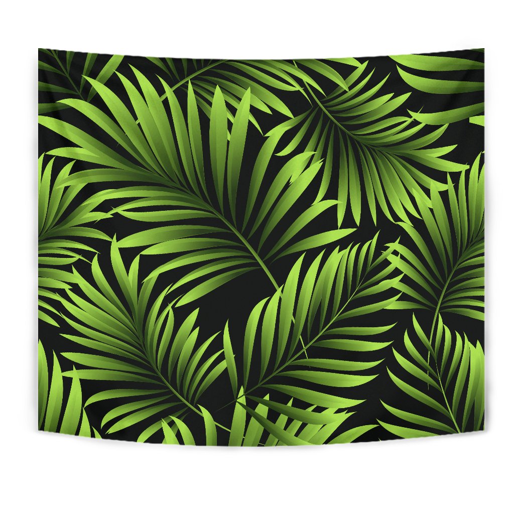 Green Neon Tropical Palm Leaves Wall Tapestry