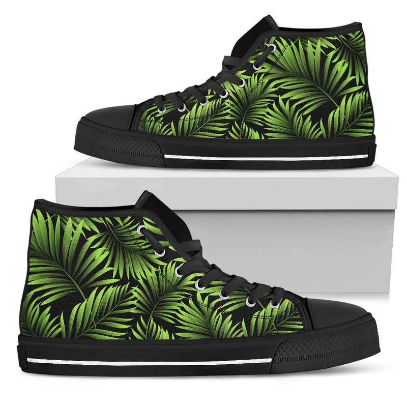 Green Neon Tropical Palm Leaves Women High Top Canvas Shoes