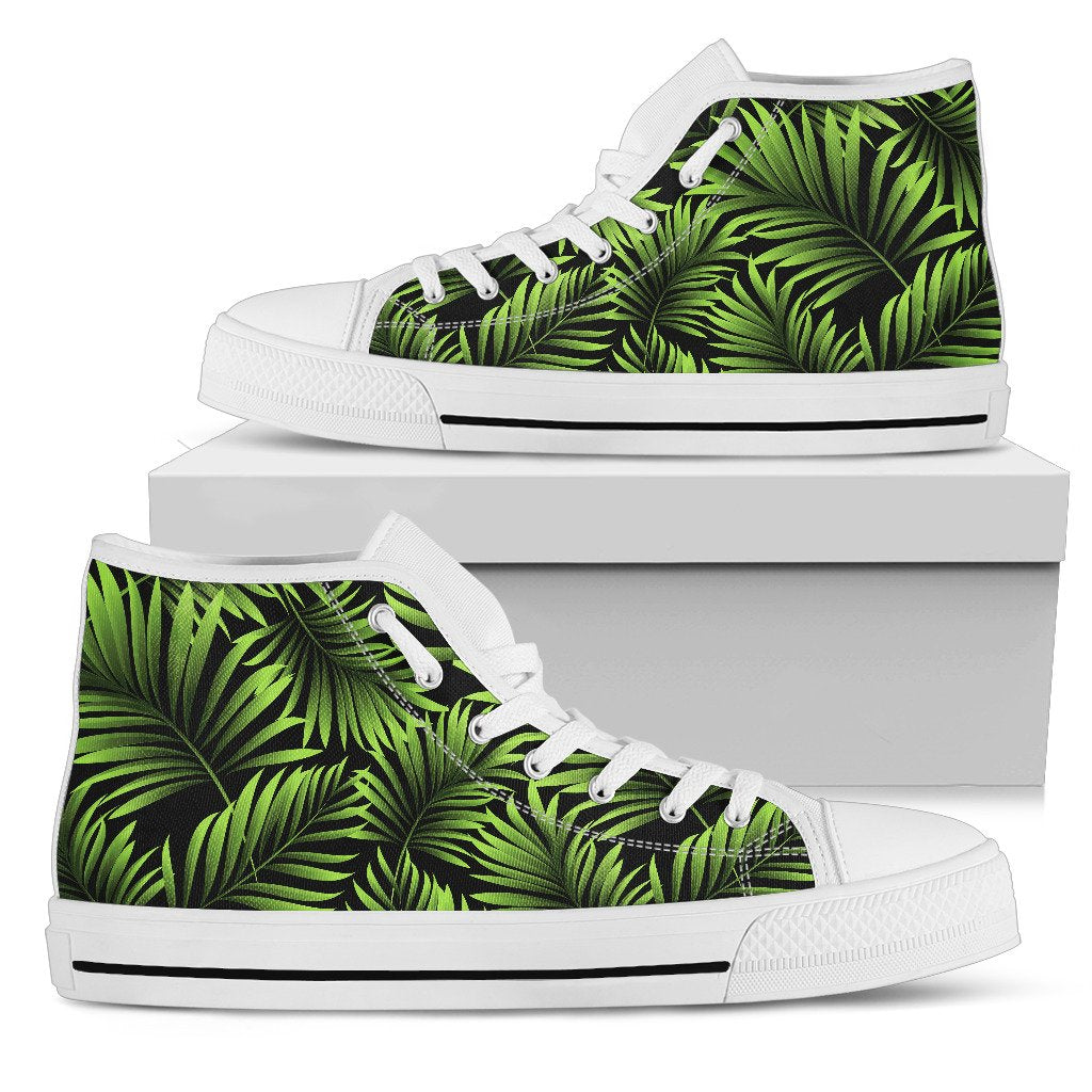 Green Neon Tropical Palm Leaves Women High Top Canvas Shoes