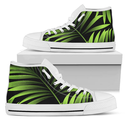 Green Neon Tropical Palm Leaves Women High Top Shoes