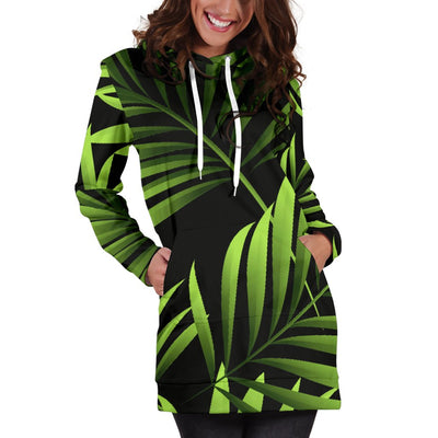 Green Neon Tropical Palm Leaves Women Hoodie Dress