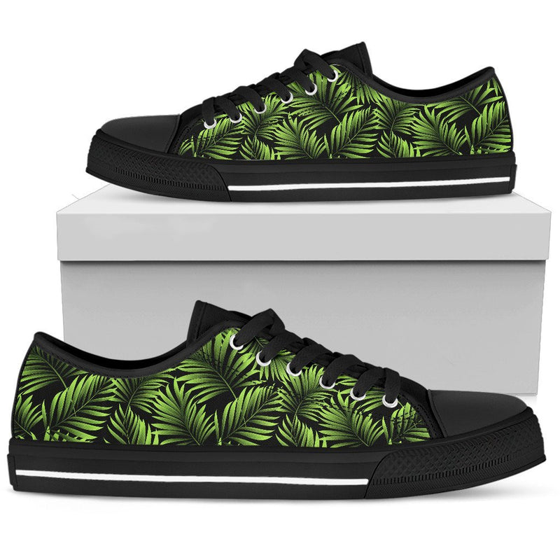 Green Neon Tropical Palm Leaves Women Low Top Canvas Shoes