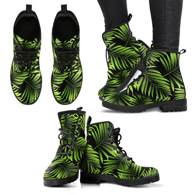 Green Neon Tropical Palm Leaves Women & Men Leather Boots