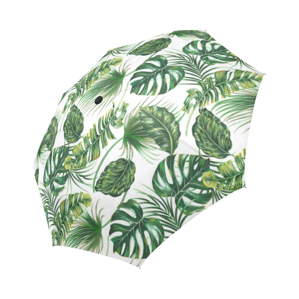 Green Pattern Tropical Palm Automatic Foldable Umbrella