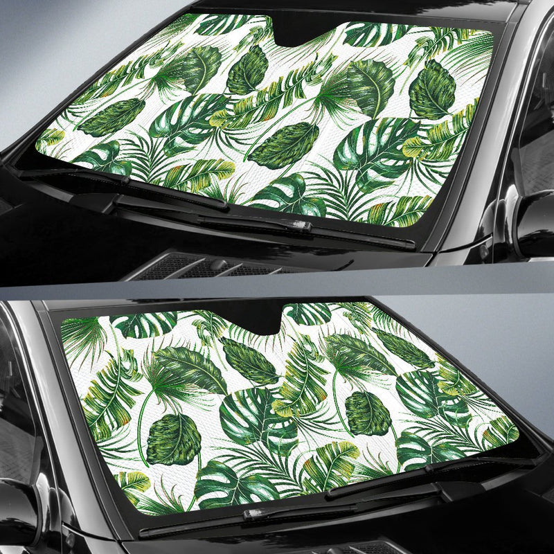 Green Pattern Tropical Palm Leaves Car Sun Shade-JorJune