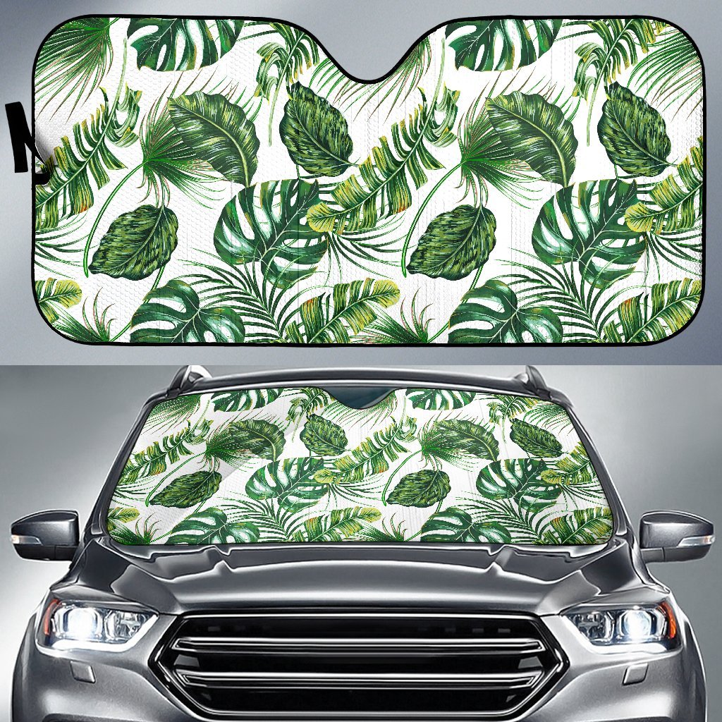 Green Pattern Tropical Palm Leaves Car Sun Shade-JorJune