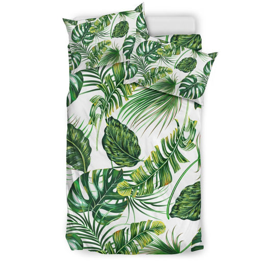 Green Pattern Tropical Palm Leaves Duvet Cover Bedding Set