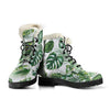 Green Pattern Tropical Palm Leaves Faux Fur Leather Boots