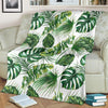 Green Pattern Tropical Palm Leaves Fleece Blanket