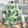 Green Pattern Tropical Palm Leaves Fleece Blanket