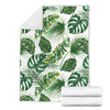 Green Pattern Tropical Palm Leaves Fleece Blanket