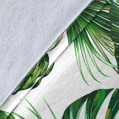 Green Pattern Tropical Palm Leaves Fleece Blanket