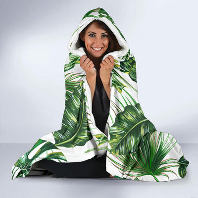 Green Pattern Tropical Palm Leaves Hooded Blanket-JORJUNE.COM