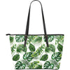 Green Pattern Tropical Palm Leaves Large Leather Tote Bag