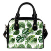 Green Pattern Tropical Palm Leaves Leather Shoulder Handbag