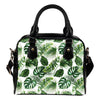 Green Pattern Tropical Palm Leaves Leather Shoulder Handbag