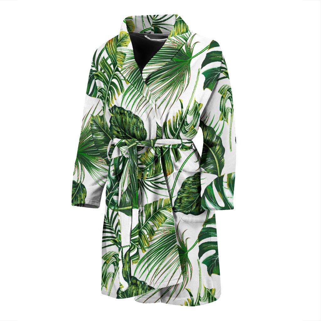 Green Pattern Tropical Palm Leaves Men Bath Robe