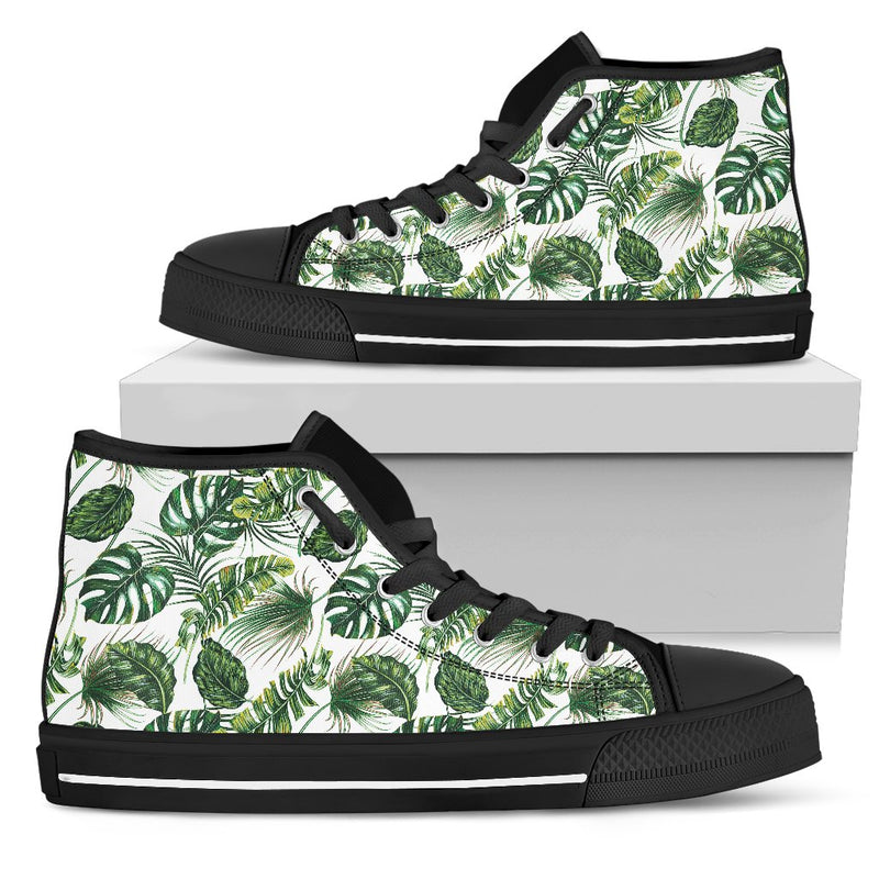 Green Pattern Tropical Palm Leaves Men High Top Canvas Shoes