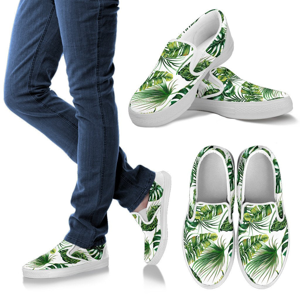 Green Pattern Tropical Palm Leaves Men Slip On Shoes