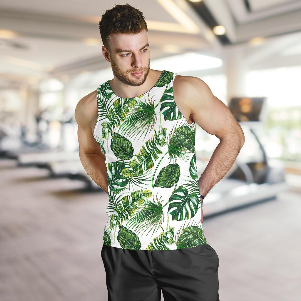 Green Pattern Tropical Palm Leaves Men Tank Top