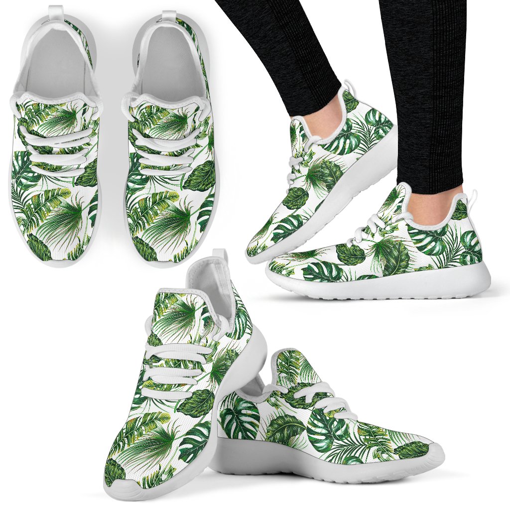 Green Pattern Tropical Palm Leaves Mesh Knit Sneakers Shoes