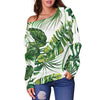 Green Pattern Tropical Palm Leaves Off Shoulder Sweatshirt
