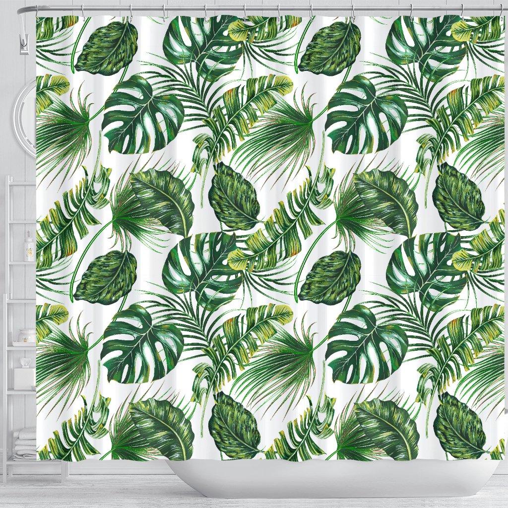 Green Pattern Tropical Palm Leaves Shower Curtain