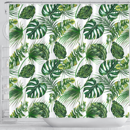 Green Pattern Tropical Palm Leaves Shower Curtain