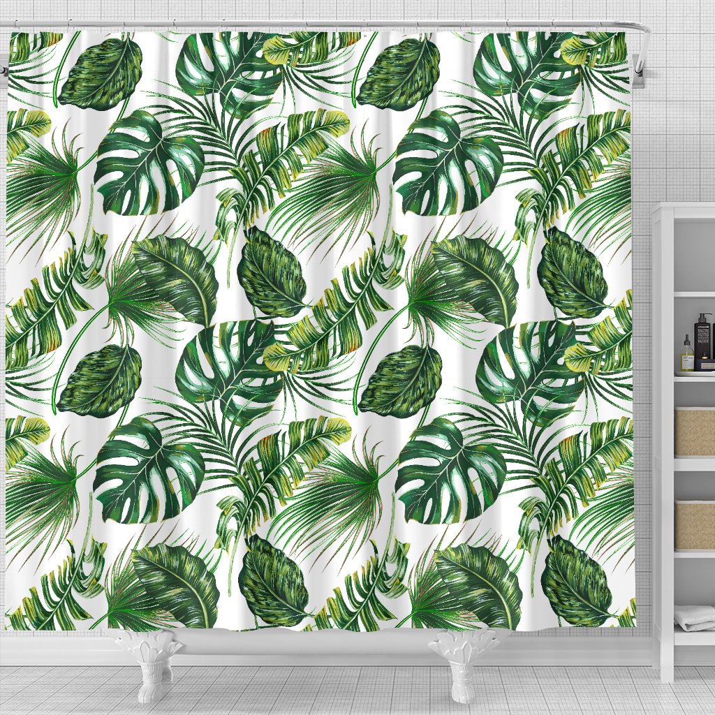 Green Pattern Tropical Palm Leaves Shower Curtain
