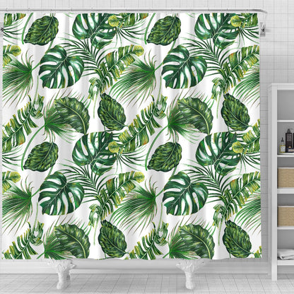 Green Pattern Tropical Palm Leaves Shower Curtain