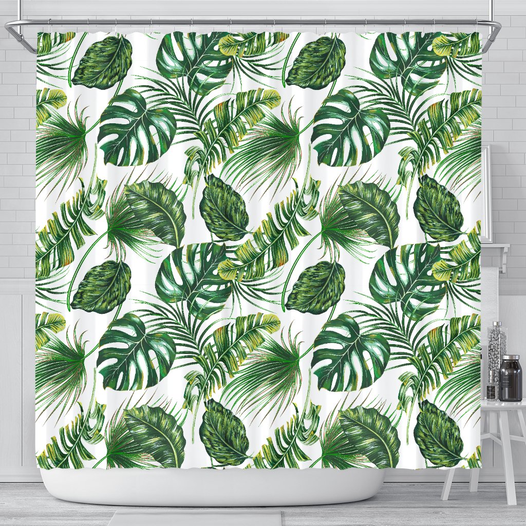 Green Pattern Tropical Palm Leaves Shower Curtain