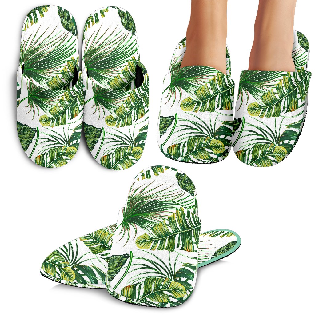 Green Pattern Tropical Palm Leaves Slippers