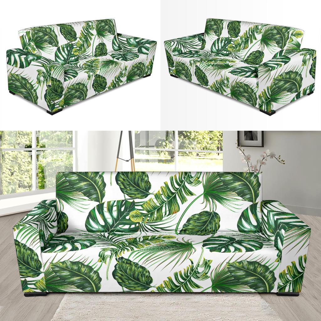Green Pattern Tropical Palm Leaves Sofa Slipcover-JORJUNE.COM
