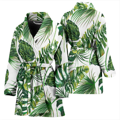 Green Pattern Tropical Palm Leaves Women Bath Robe