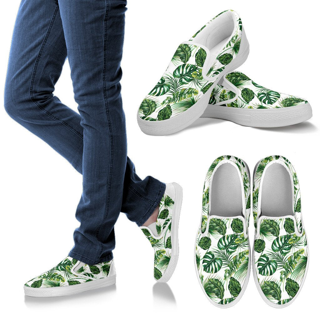 Green Pattern Tropical Palm Leaves Women Canvas Slip On Shoes
