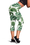 Green Pattern Tropical Palm Leaves Women Capris