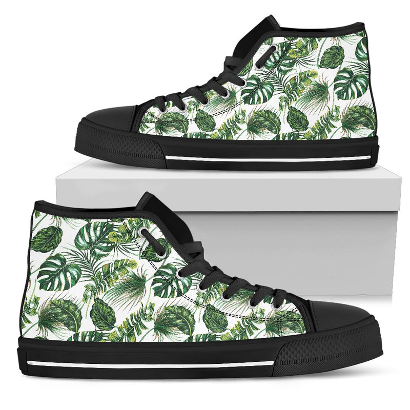 Green Pattern Tropical Palm Leaves Women High Top Canvas Shoes