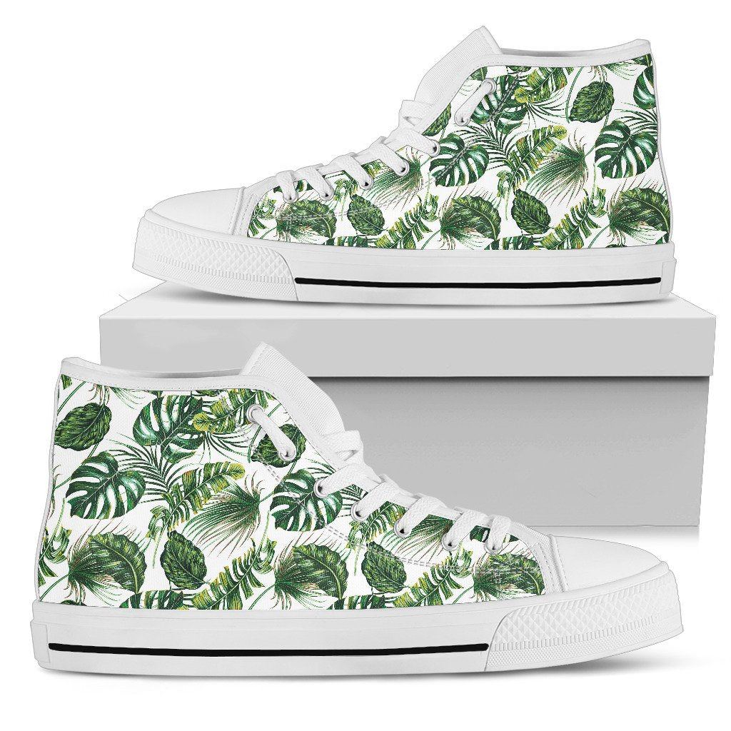 Green Pattern Tropical Palm Leaves Women High Top Canvas Shoes