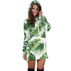 Green Pattern Tropical Palm Leaves Women Hoodie Dress