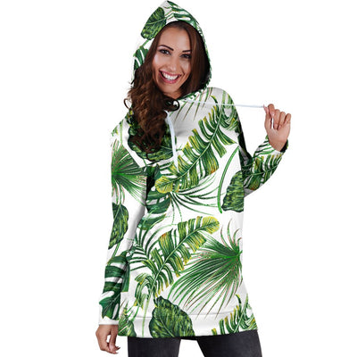 Green Pattern Tropical Palm Leaves Women Hoodie Dress