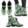 Green Pattern Tropical Palm Leaves Women Leather Boots