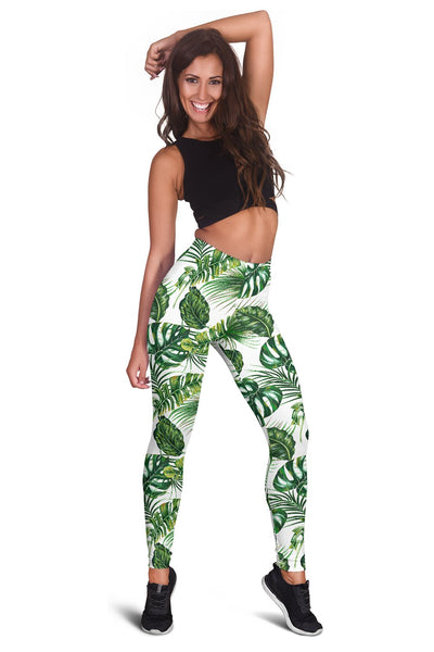 Green Pattern Tropical Palm Leaves Women Leggings