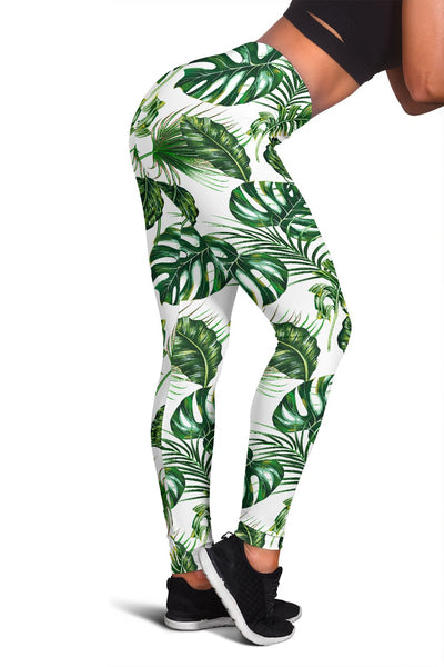 Green Pattern Tropical Palm Leaves Women Leggings