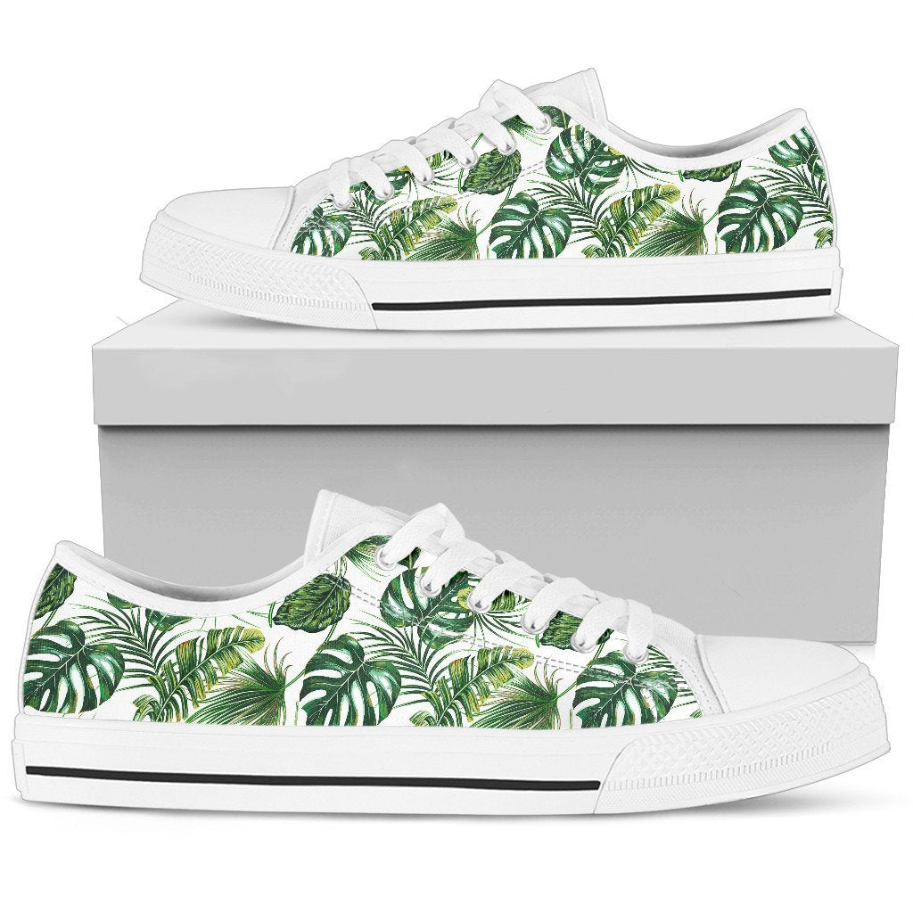 Green Pattern Tropical Palm Leaves Women Low Top Canvas Shoes