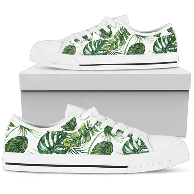 Green Pattern Tropical Palm Leaves Women Low Top Shoes